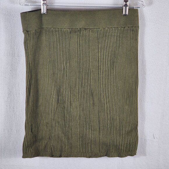 Nicki Minaj Olive Green w/Hot Pink Front Zipper Ribbed Rayon Nylon Skirt Size XL - Picture 8 of 16